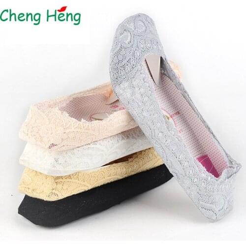 New Flower Hollow Breathable Spring Summer Invisible Women Cotton Bamboo Fiber Socks Lace Ice Silk Silica Gel Cool Sock Slippers