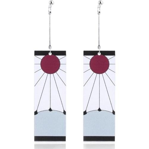 New Acrylic Tanjiro Earrings Demon Slayer Earrings Anime Cosplay Props Hanafuda Drop Long Earrings for Women Jewelry