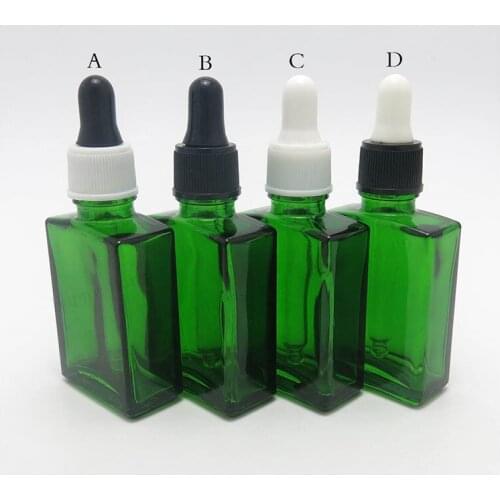 200pcs/lot 30ml Cobalt green flat square liquid glass bottle with plastic dropper 1oz Empty glass dropper container