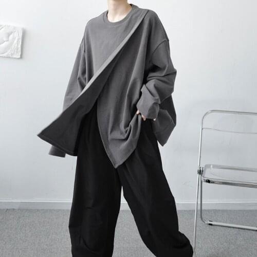 MIXCUBIC 2020 Autumn Korean style Asymmetric O-neck sweatshirt men casual loose hedging sweatshirt Outerwear,S-XL