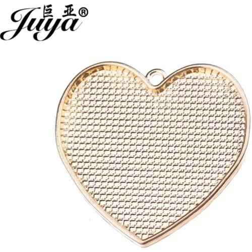 JUYA Classic Style Heart Cabochon Base Setting 40mm Glass 2pcs/lot High Quality Glass Cabochons Alloy Pendant Bezel Blank AD0194