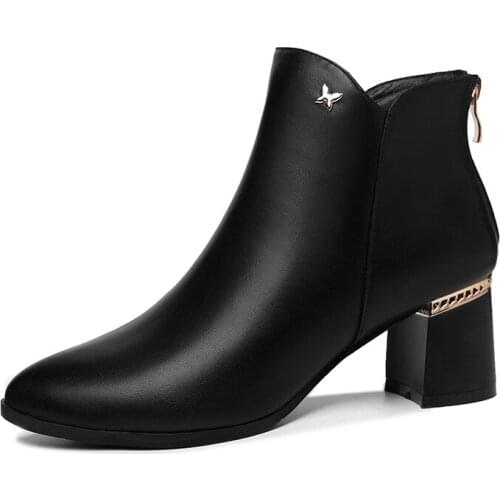 Pointed Thick Heel Short Boots Lace-Up Solid Color WomenS Boots Water Platform WomenS Shoes