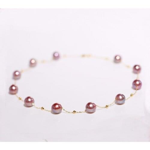 ZHIXI Natural Fresh water Pearl Necklace Genuine 18K Gold Jewelry Pure AU750 Chain For Women Fine Engagement Gift X506