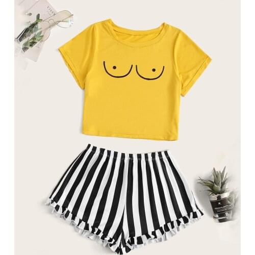 Stripe Print Sleepwear Ladies Sexy Pajamas Printing Home Service Suit Sexy Lingerie Summer Femme Pajamas pijamas de mujer
