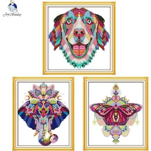Joy Sunday Colorful Animal Series Cross Stitch Kit 11CT 14CT Printed Canvas Embroidery DIY Needle and Thread Set Room Decoration