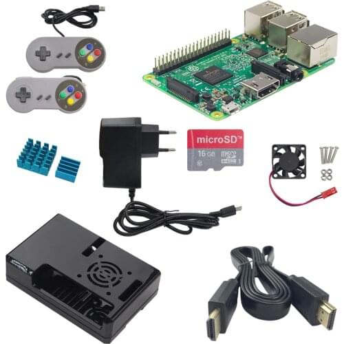 Raspberry Pi 3 Model B+ABS Case+Power Adapter+HDMI Cable+Cooling Fan+8G Class 10 SD Card+Aluminum Heat Sink+Gamepad for RPI 3