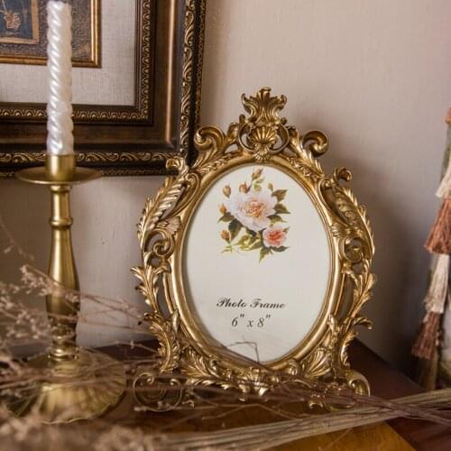 Retro Oval Photo Frame Resin Desktop Picture Frame Wedding Party Gold Frame Home Decoration Ornaments Crafts Gift WY72413