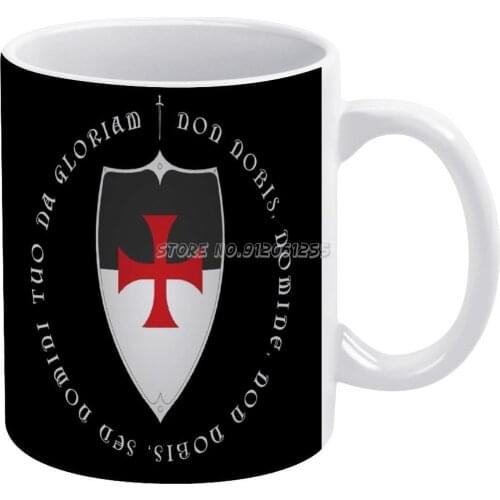Knights Templar Motto And Cross White Mug To Friends and Family Creative Gift 11 Oz Mug Coffee Ceramic Mug Templar Knight Cross