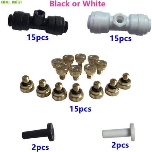 S167 15 Sets 1/4 Inch Tube OD Plastic Slip Lock (Quick Connect) Garden Fogging Misting Nozzles Tees with Brass Sprayer (0.1-0.6)