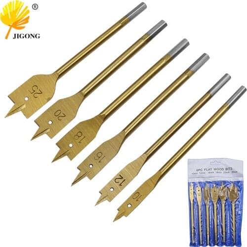 6pcs/Set Titanium Coating Hex Shank Spade Bits Flat Boring Bit Wood Drill Bit Power Tools Hole Saw 10/12/16/18/20/25mm