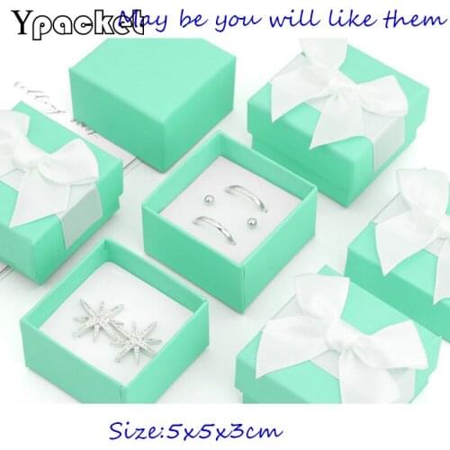 Light Blue----Bow Earrings Ring Box 5x5x3cm Jewelry Cases Paper Jewelry Gift Storage Box Jewellery Organizer Wedding Packaging