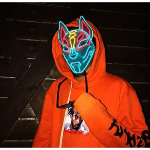 Anime same paragraph Halloween decoration party role-playing LED line glowing fox mask Easter bar fancy dress party costume prop