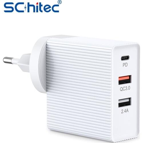 Schitec Quick Charge 4.0 3.0 QC PD Charger 45W QC4.0 QC3.0 USB Type C Fast Charger for iPhone 12 X Xs 8 Xiaomi Phone PD Charger