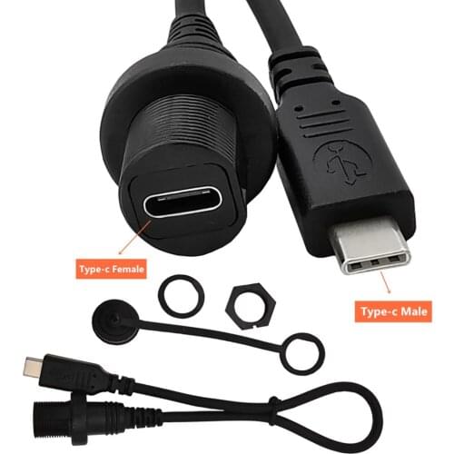 USB Type C 2.0 Car Mount Dash Flush Waterproof Extension Cable for Car, Boat, Motorcycle, Truck Dashboard (USB-C)