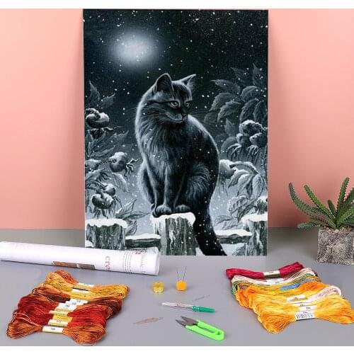 Cat Animal Printed Water-Soluble Canvas 11CT Cross-Stitch Full Kit Embroidery DMC Threads Knitting Needlework Stamped