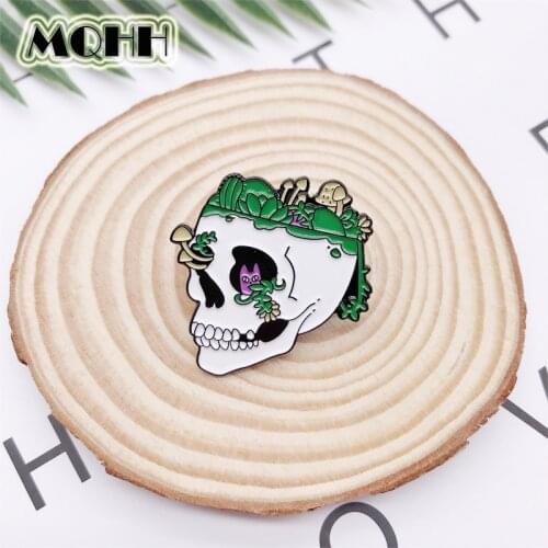 Fun Exaggerated Plant Flowers Mushroom Skull Skeleton Enamel Brooch Alloy Badge Cowboy Clothes Bag Pin Accessories Jewelry Gift