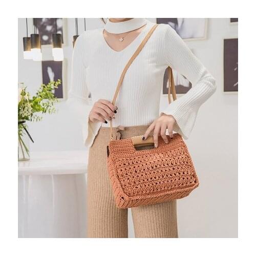 Women summer woven flap brown crossbody bag for lady stylich design chic small soft beach holiday shoulder bag