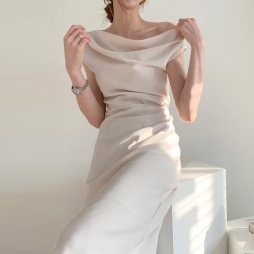 2020 Summer Women Korean Chic Vintage Slash Neck Off Shoulder Dress Elegant Female A-line High Waist Mid-calf Party Club Dress