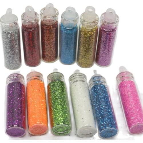 12 Bottles Mini Glass Vial Charm Nail Art Glitter Powder Crafts Dust Nail Tips