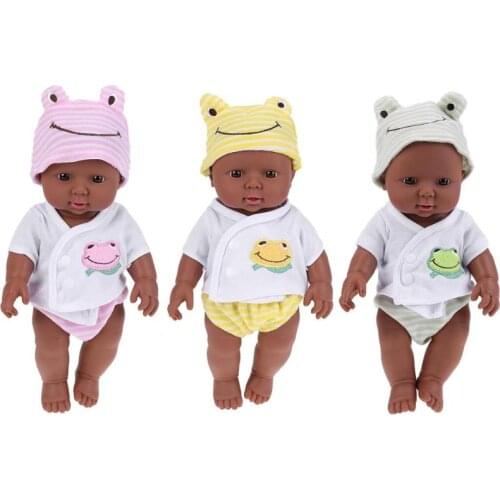 30cm Newborn Reborn Doll Baby Simulation Soft Vinyl Children Lifelike Black Skin Toys Sleeping Accompany Calm Doll Gift