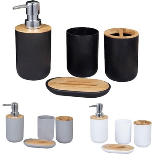 4Pcs Bamboo Bathroom Set Toothbrush Holder Lotion Lottle Soap Dish Container Home Accessories