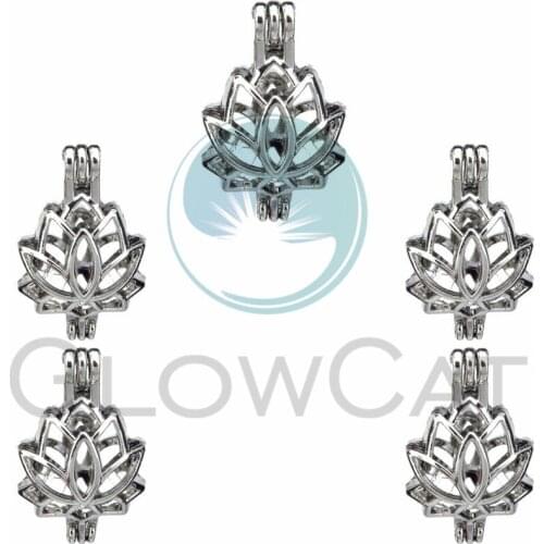 5X Lotus Pearl Cage Locket Findings Cage Pendant Essential Oil Diffuser Locket For Oyster Pearl Girl Women Gifts