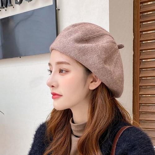Pure Color Beret Female Korean Version of The Tide Japanese British Retro Autumn and Winter Fashion Wild Pumpkin Octagonal Hat