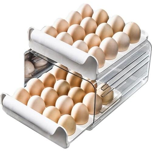 32 Grid Large Capacity Egg Holder Double-Layer Transparent Tray Containers Kitchen Egg Storage Box Kitchen Refrigerator 2021 New