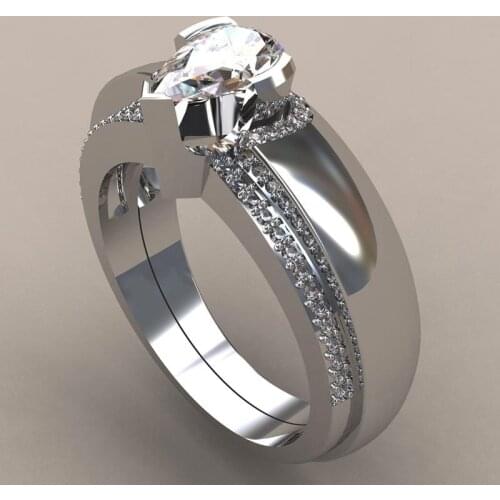 Brand Female Crystal Wedding Ring Set Luxury Silver Color Water Drop Engagement Ring Vintage Bridal Wedding Rings For Women