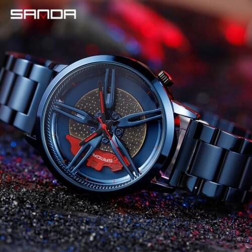 SANDA Voiture Wheel Rim Hub Watches Mens Sports Car Rim Hub Men Watch Stainless Steel Waterproof Creative Male Relogio Masculino