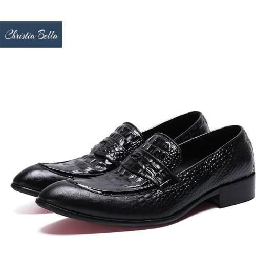 Christia Bella Fashion Simplicity Genuine Leather Men Business Shoes Large Size Slip On Roud Toe Formal Dress Men Flats Shoes