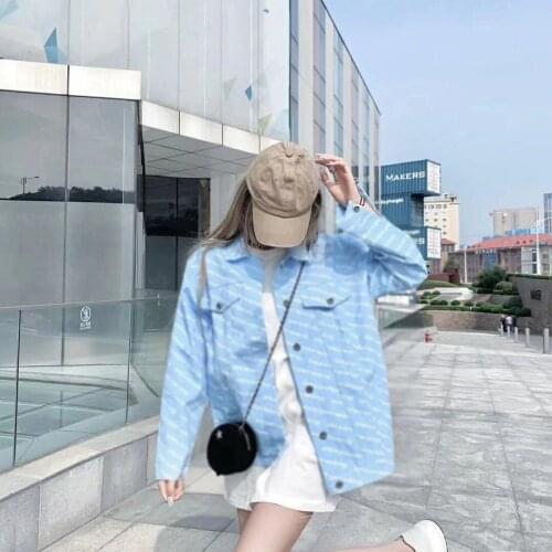 Light blue denim jacket, long-sleeved, letter print 2020 new style Korea oversize Harajuku