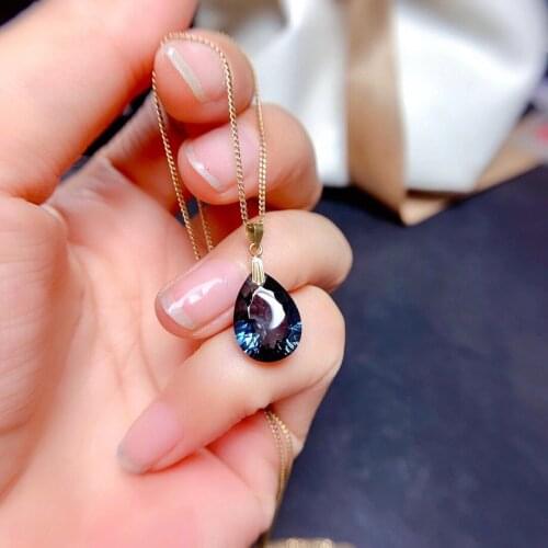 Elegant water drop natural London blue topaz Pendant natural gemstone pendant 18k yellow gold Women girl party gift jewelery