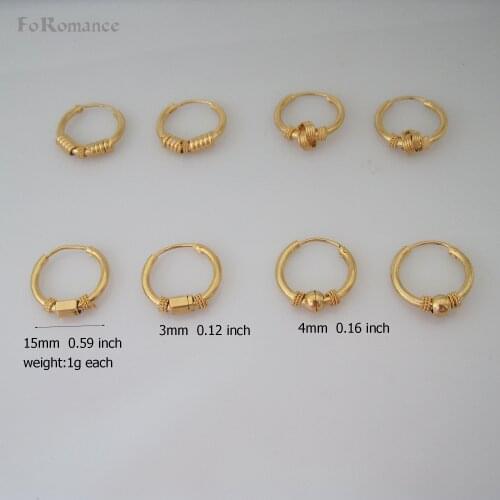 Foromance /NEW CUTE 4 STYLES SMALL HOOP - YELLOW GOLD GP OVERLAY FILLED HUGGIE HOOP 15MM 0.59inch EARRING