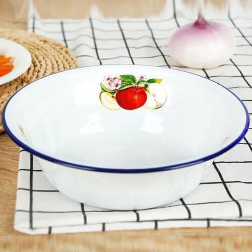 Exquisite Delicate Fruit Pattern Soup Basin Vintage Enamel Basin Retro for Kitchen