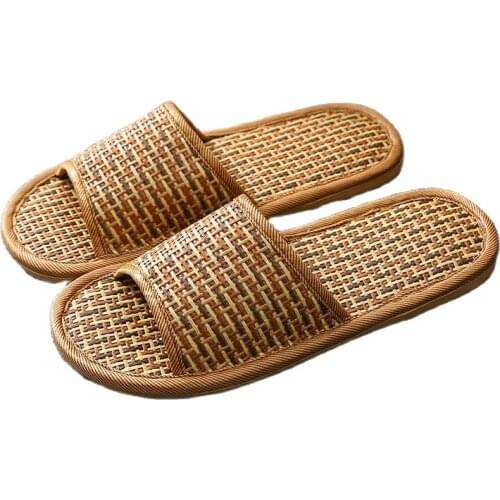 JARYCORN New Men Summer Shoes Slippers Flax Weaving Breathable Non-slip Male Sandals Beach Flip Flops Man Indoor Slippers Slides