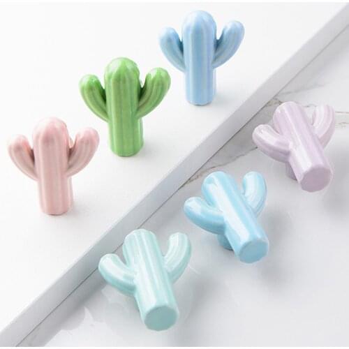 1Pcs Ceramic Cactus Knob Children Room Clothes Kitchen Cabinet Door Hardware Cabinet Knobs Drawer Knobs