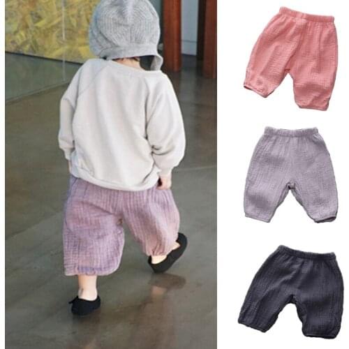 Summer Kids Overalls Pants For Boys Clothing for Girls Cotton and linen Elastic Bottom Leg Opening Solid Casual