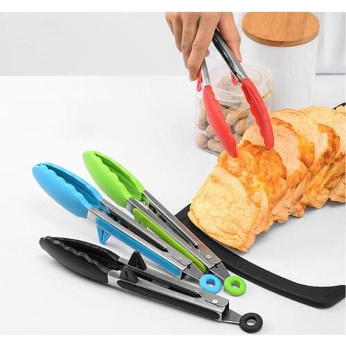 Kitchen Food Tongs Anti-Slip Silicone Barbecue Clips Heat-Resistant Baking Cooking Serving Tongs W/ Bracket Kitchen Accessories