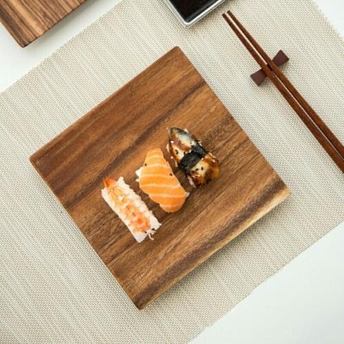 Japanese Walnut Square Plate, Wooden Fruit Snack Tray, Home Creative Solid Wood Sushi Plate