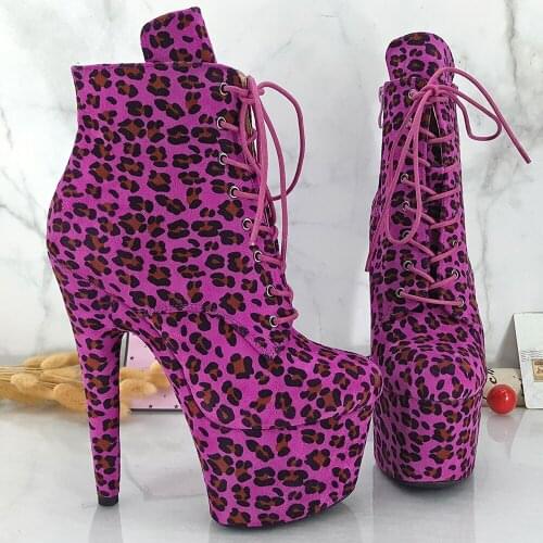 Leecabe Leopard Suede 17CM/7Inch Womens Platform boots party High Heels Shoes Pole Dance shoes