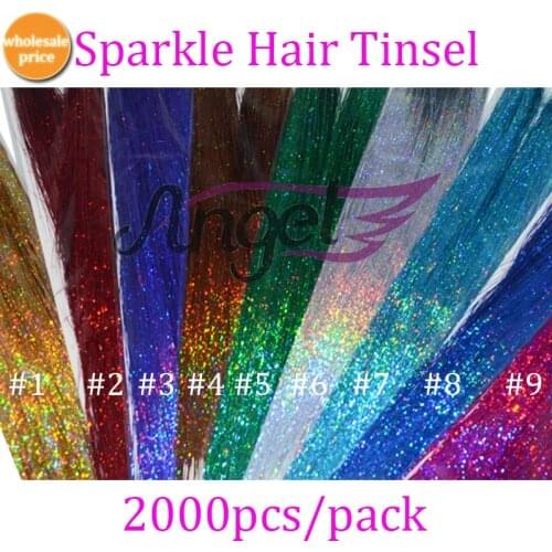 HOT! 26inch/65cm 2000 strands Sparkle Glitter Twinkle Dazzle Tinsel Festival Hair Extensions 9 Colors optional