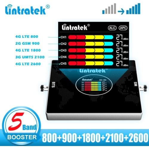 Lintratek 5 Band 800 900 1800 2100 2600 Cellular Signal Booster Amplifier LTE GSM 2G 3G 4G Repeater B20 B7 B3 for Europe 2021