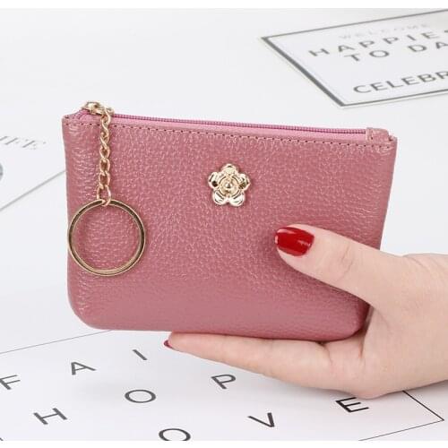 Fashion Women Short Wallet Female Leather Mini Coin Change Purse Pouch Card Holder Lady Small Zipper Clutch Bag with Key Ring