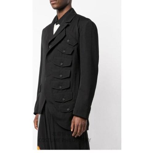 S-5xl Men Blazers Jackets Multi-pocket Double Collar Irregular Suits Hairstylist Singer Clothing Tide Stage Original Design