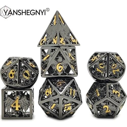 2020 New Style Hollow Dice 7pcs Multi-Sided Metal Zinc Alloy TRPG DND RPG MTG Table Games Dados Board Game Hot Sale Dice Set