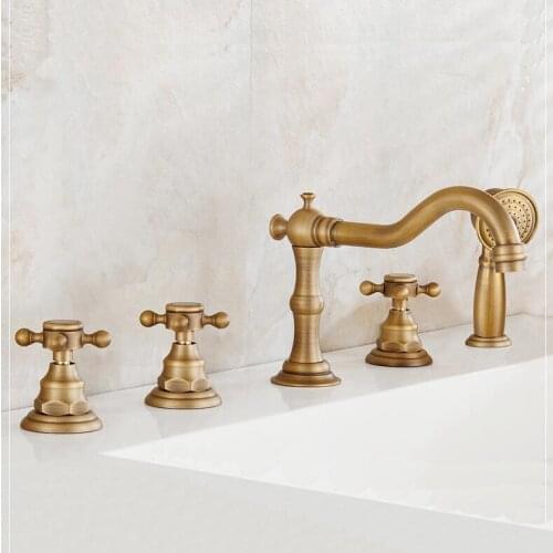 New arrival high quality total brass antique classic 5pcs Deck-Mounted bathroom bathtub faucet set Tub Filler Faucet Mixer Taps