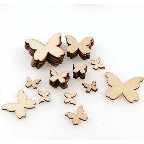 50Pcs DIY Log mixed butterfly wood chips decorative Embellishments Crafts Scrapbooking Supplies Hand-made Graffiti Buttons