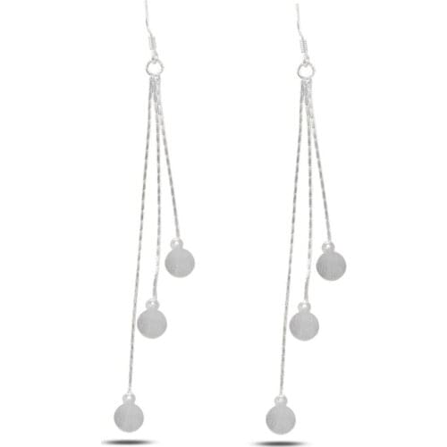 Silverlina Silver Dangle With Matt Pattern Sequin Earrings