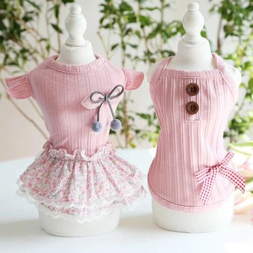 Spring New Puppy Dog Casual Sling Skirts Vest Soft Cotton Pink Pet Cats Clothes For Small Medium Dog Clothing Overalls Teddy